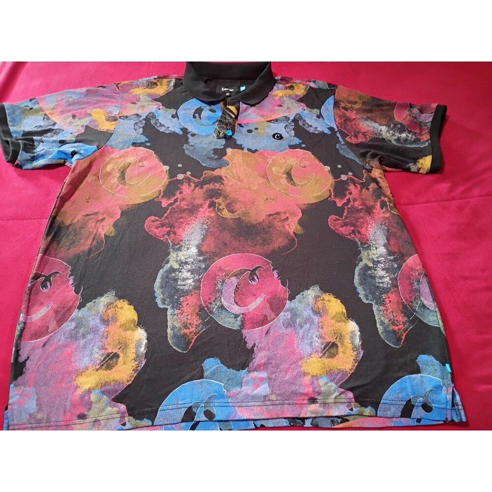 Cookies brand black polo shirt featuring a colorful,. Size 4XL.         Sku0145